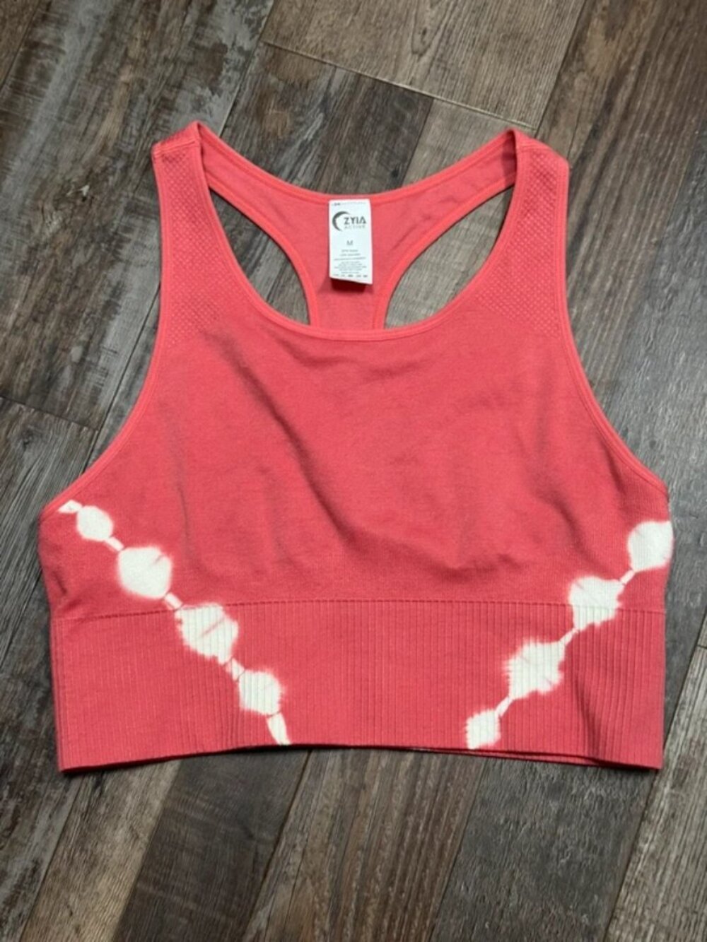 Zyia Active Pink/Coral Hendrix Tie Dye Racer Back Sports Bra Crop Top size Mediu